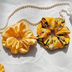 Floral Yellow Silk Scrunchie
