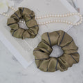 Olive Green Striped Silk Scrunchie