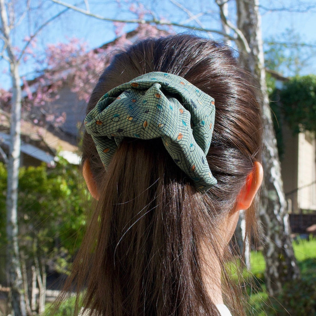 Sage Green Geometric Silk Scrunchie detail