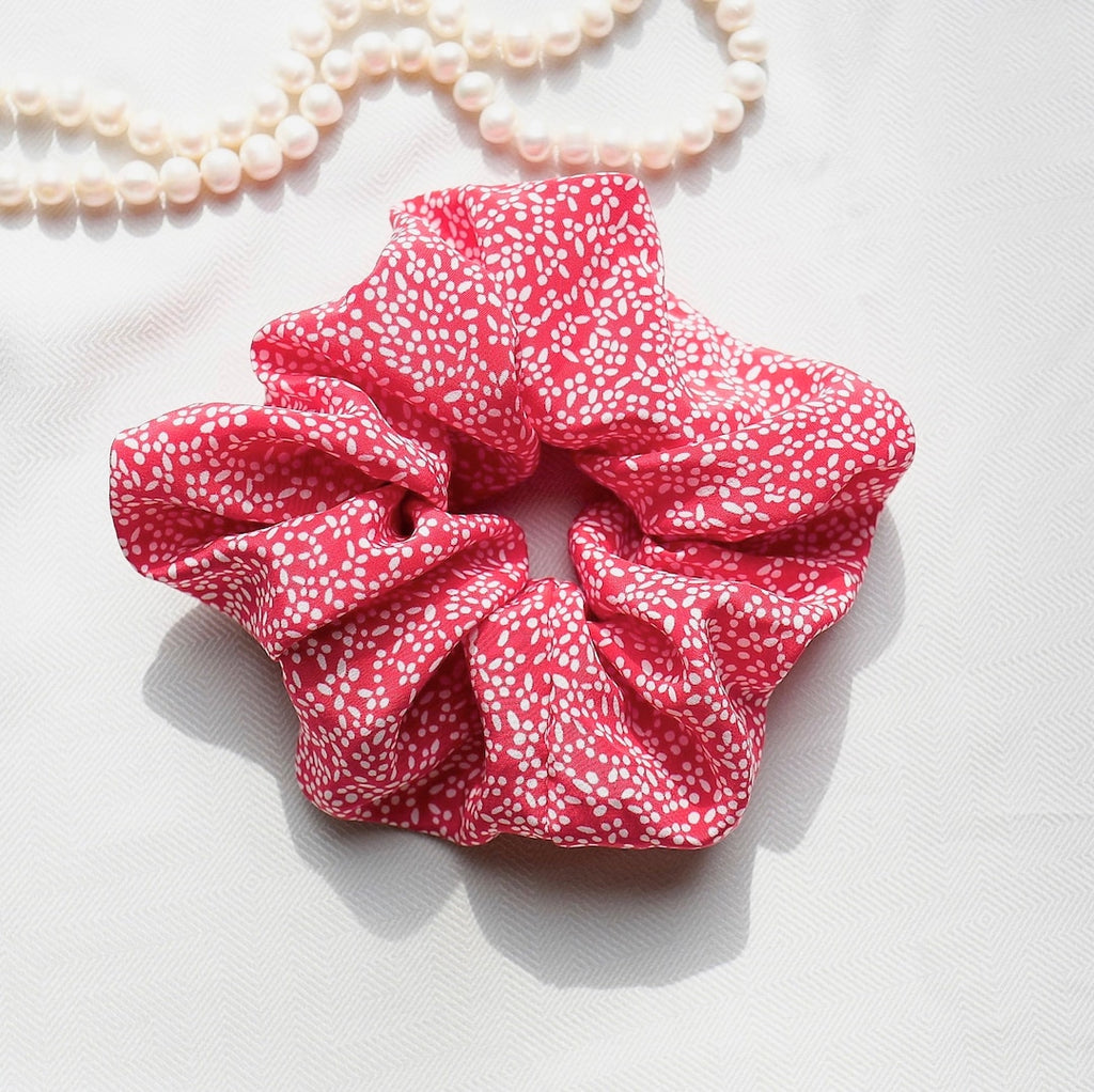 Soft Pink Floral Mulberry Silk Scrunchie
