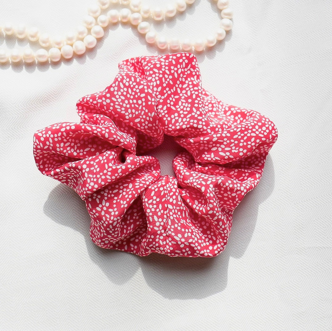 Soft Pink Floral Mulberry Silk Scrunchie