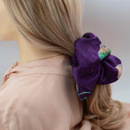 Deep Purple Floral Silk Scrunchie on hair
