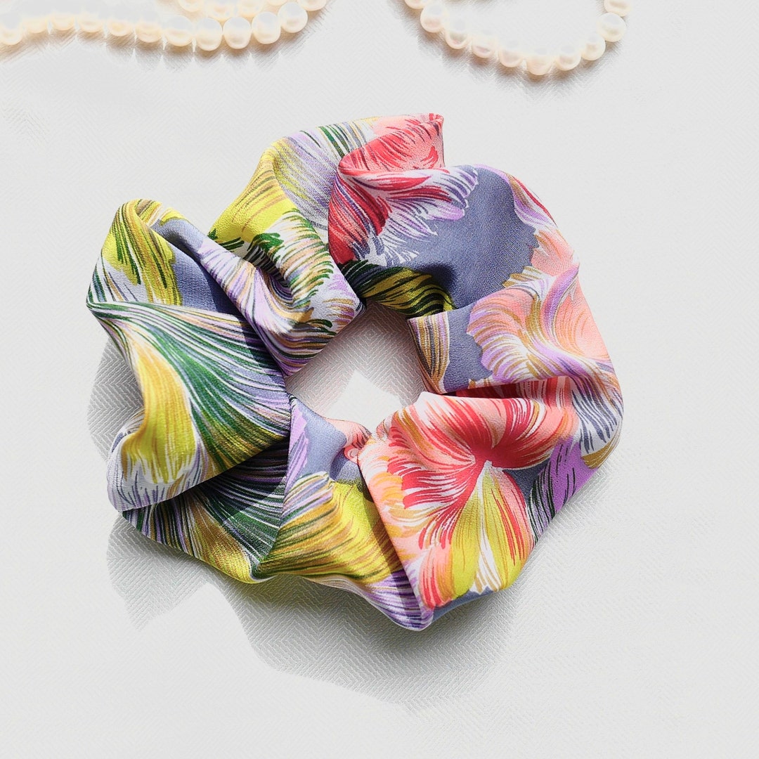 Tropical Floral Silk Scrunchie