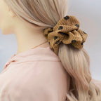Caramel Brown Polka Dot Scrunchie on hair