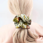 Yellow Floral silk scrunchie detail