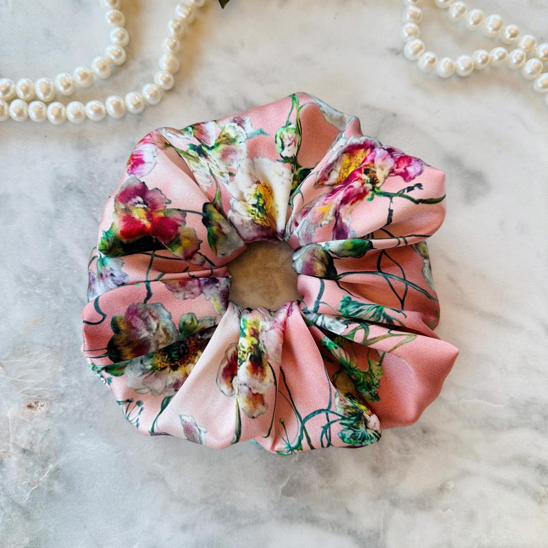 Floral Silk Scrunchie or Headband Soft Jumbo