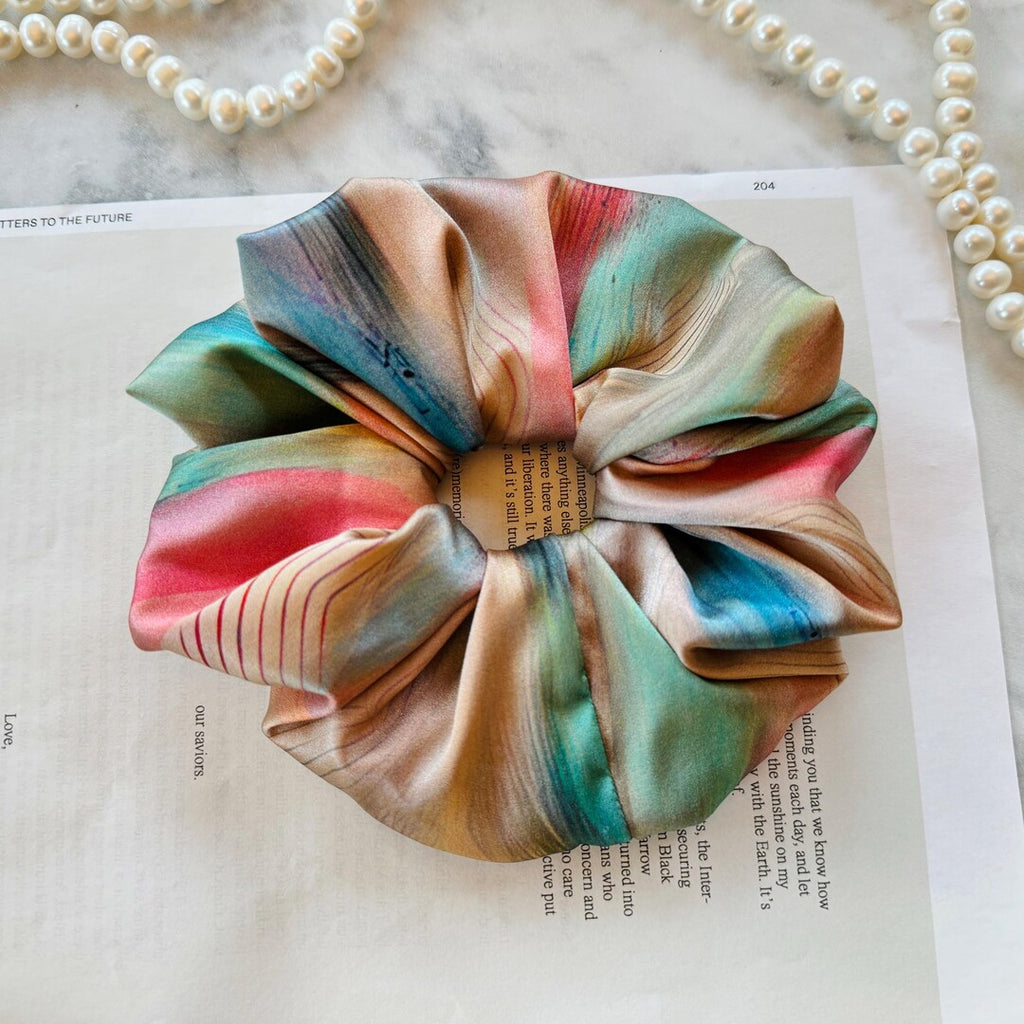 Rainbow Floral Jumbo Silk Scrunchie