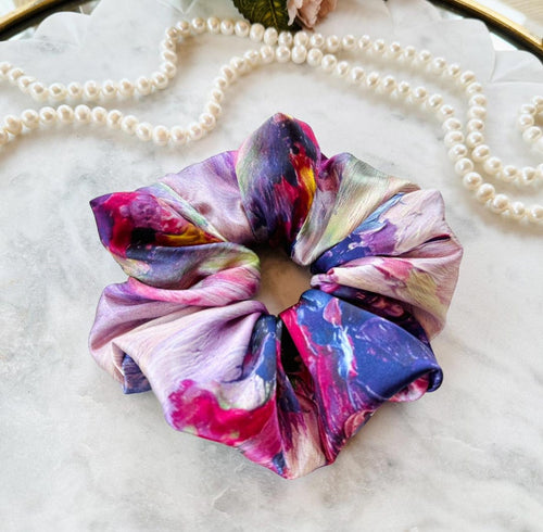 Abstract Floral Silk Scrunchie