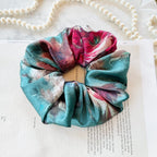 Teal Burgundy Silk Scrunchie detail