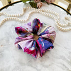 Abstract Floral Silk Scrunchie on hair