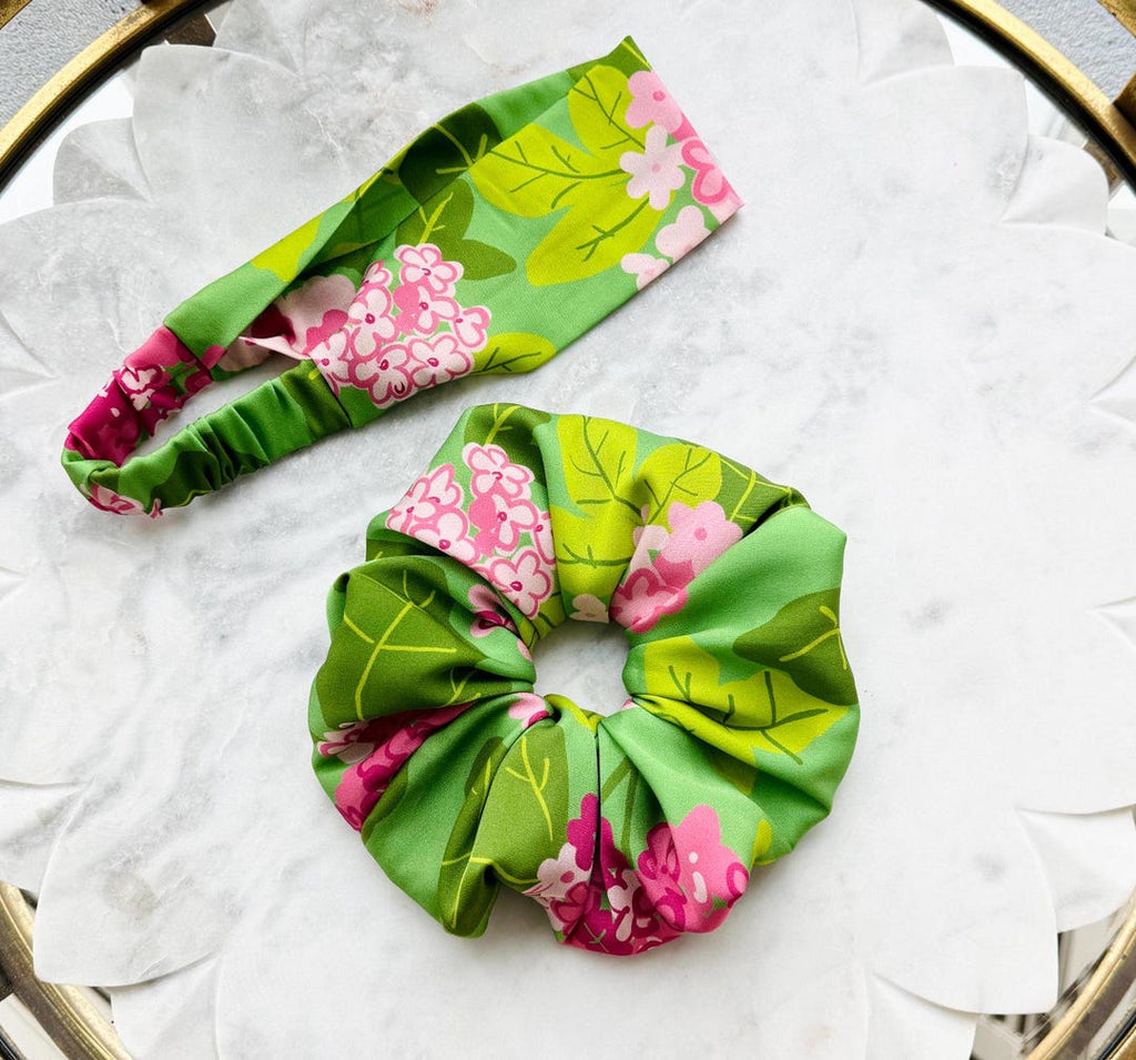 Floral Mulberry Silk Scrunchie or Headband