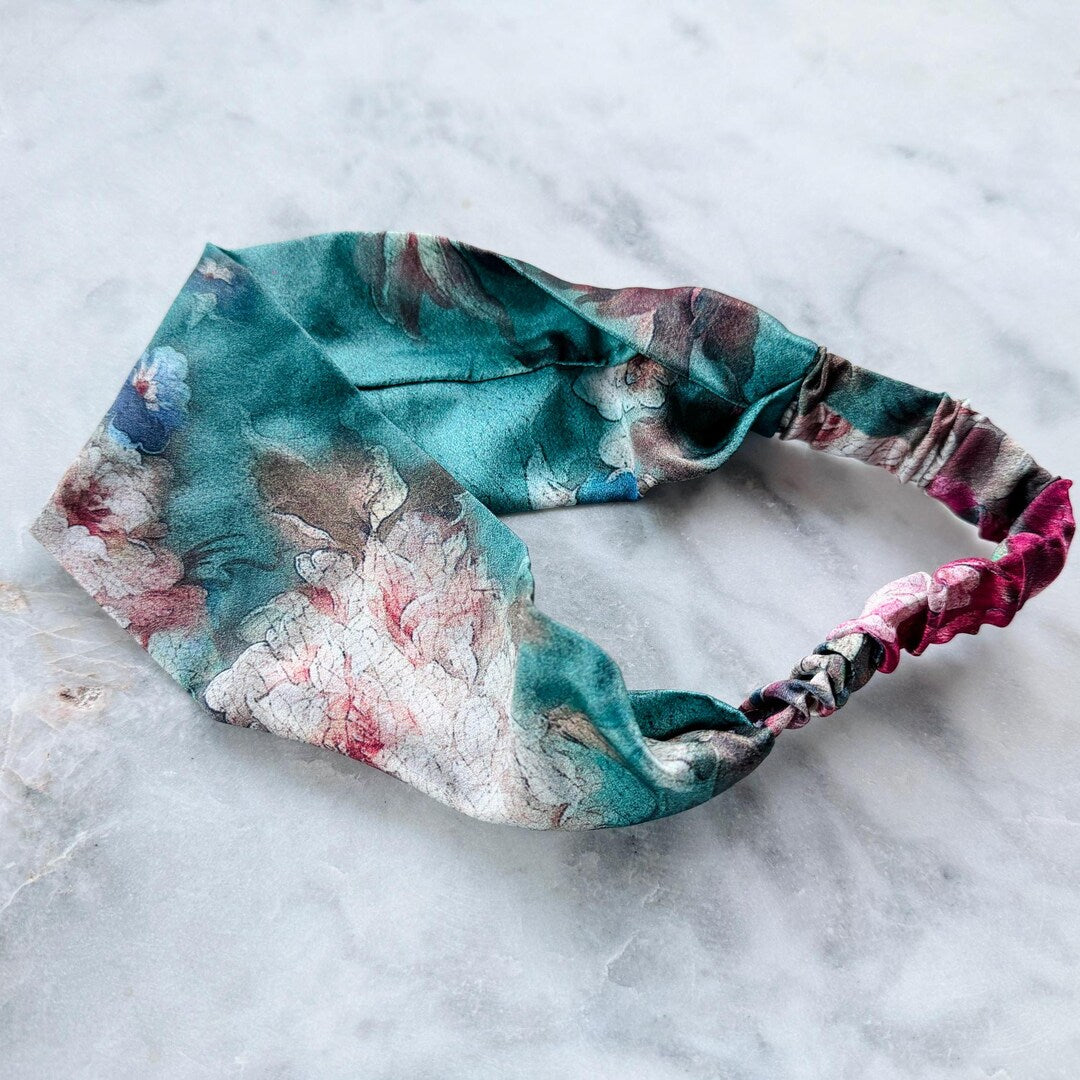 Teal Burgundy Silk Headband