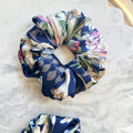 Navy Floral Silk Scrunchie