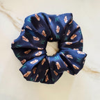 Navy Bunny Floral Silk Scrunchie detail