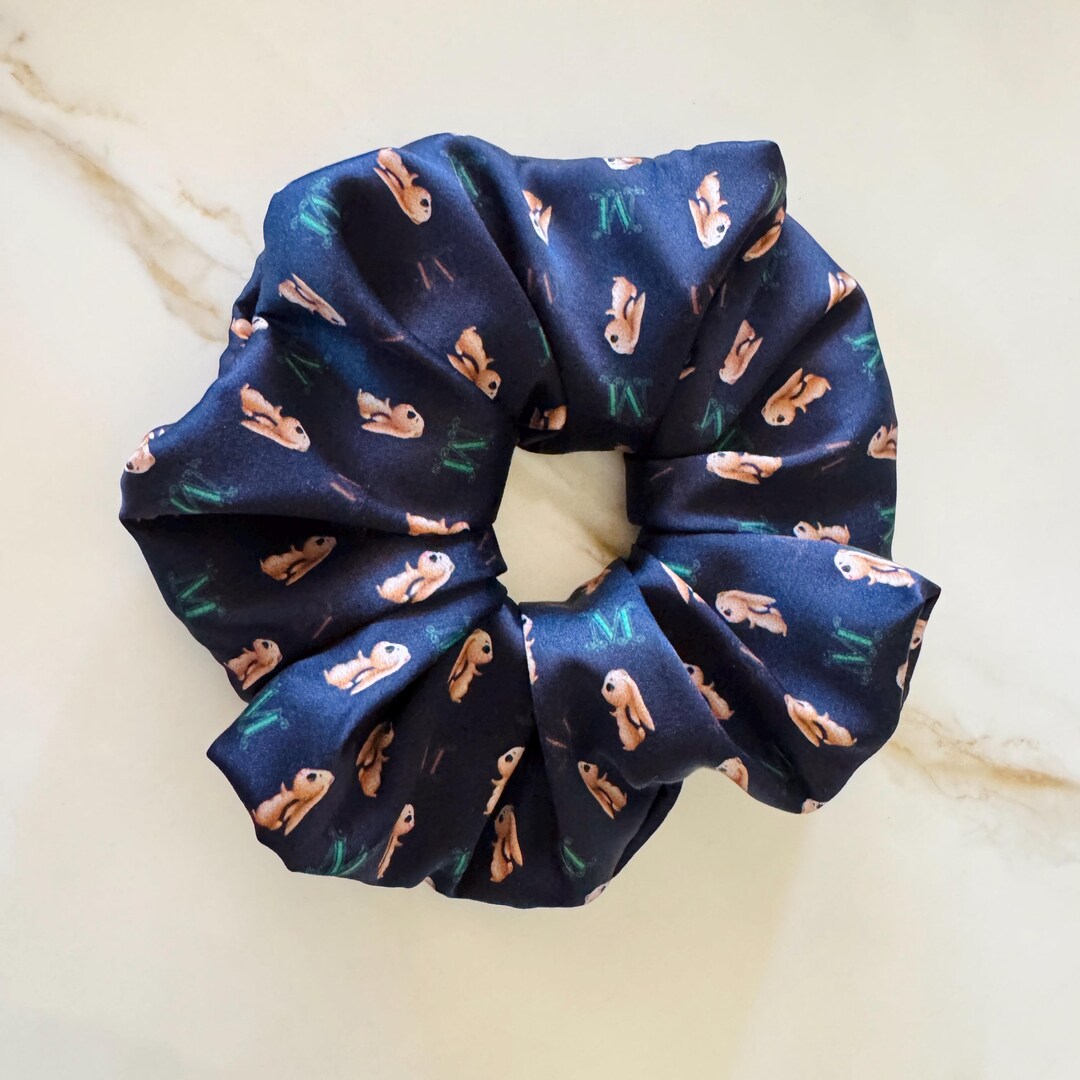 Navy Bunny Floral Silk Scrunchie detail
