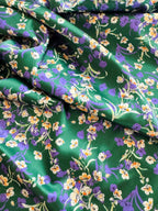 Green Floral Silk Scrunchie detail