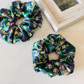 Green Floral Silk Scrunchie