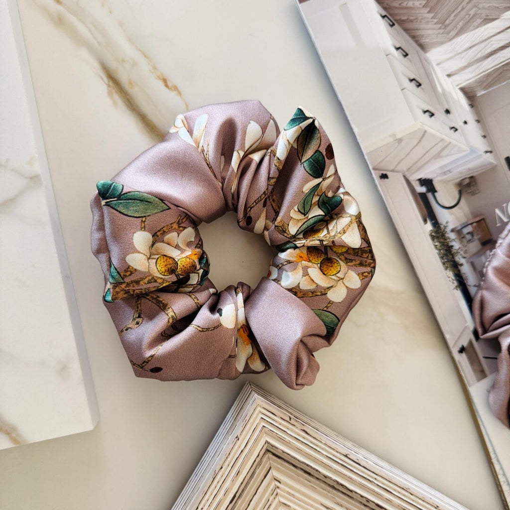 Dusty Rose Botanical Silk Scrunchie detail