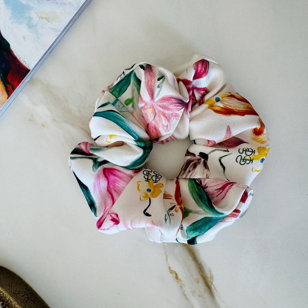 Pink Lily Silk Scrunchie detail