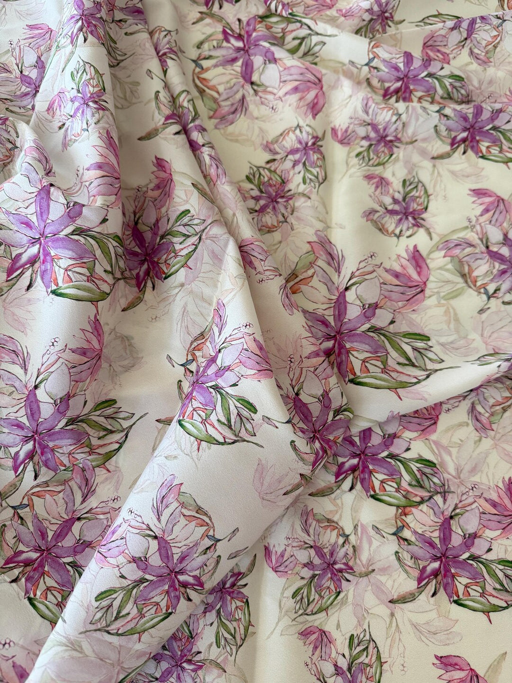 Pastel Watercolor Floral Silk Scrunchie detail