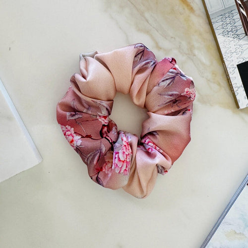 Blush Pink Floral Silk Scrunchie detail