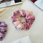 Blush Pink Floral Silk Scrunchie on hair