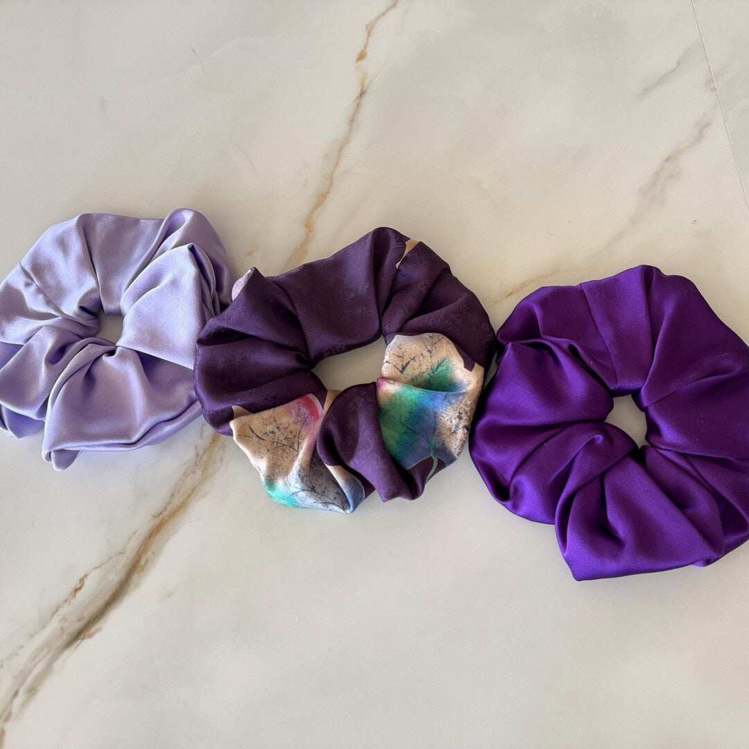 Deep Purple Floral Silk Scrunchie