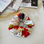 Cream Floral Mulberry Silk Scrunchie