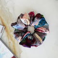 Vintage Dark Floral Mulberry Silk Scrunchie