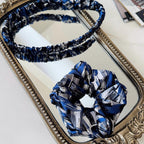 Navy Geometric Silk Scrunchie