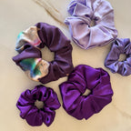Deep Purple Floral Silk Scrunchie detail