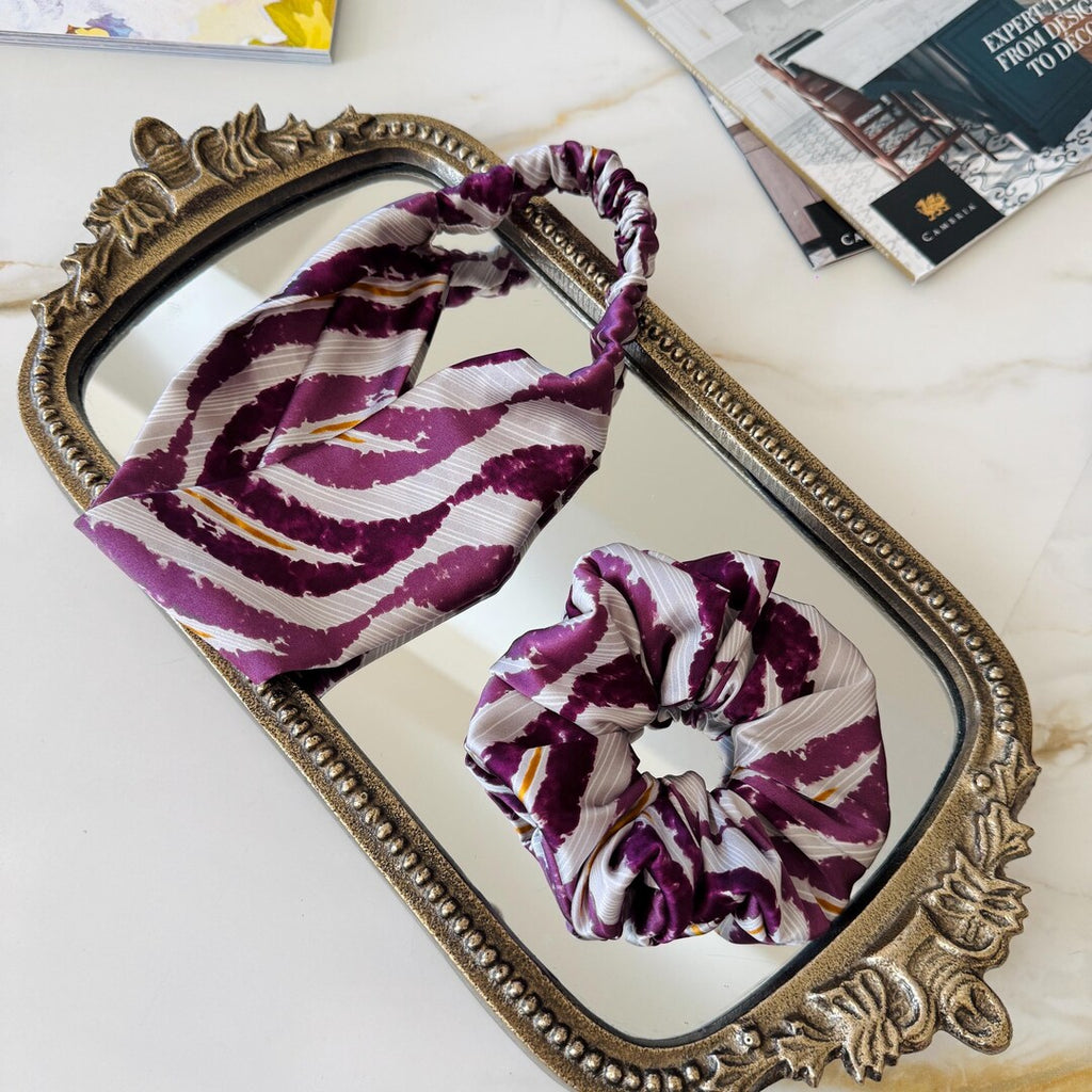 Burgundy Watercolor Stripe Silk Scrunchie