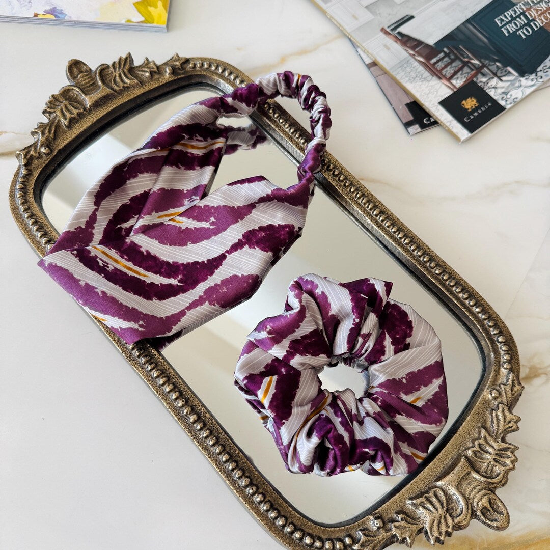Burgundy Watercolor Stripe Silk Scrunchie