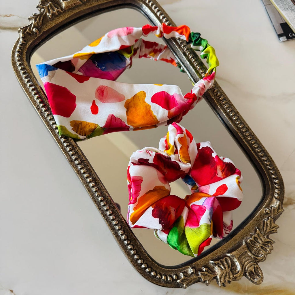 Floral Mulberry Silk Scrunchie and Headband