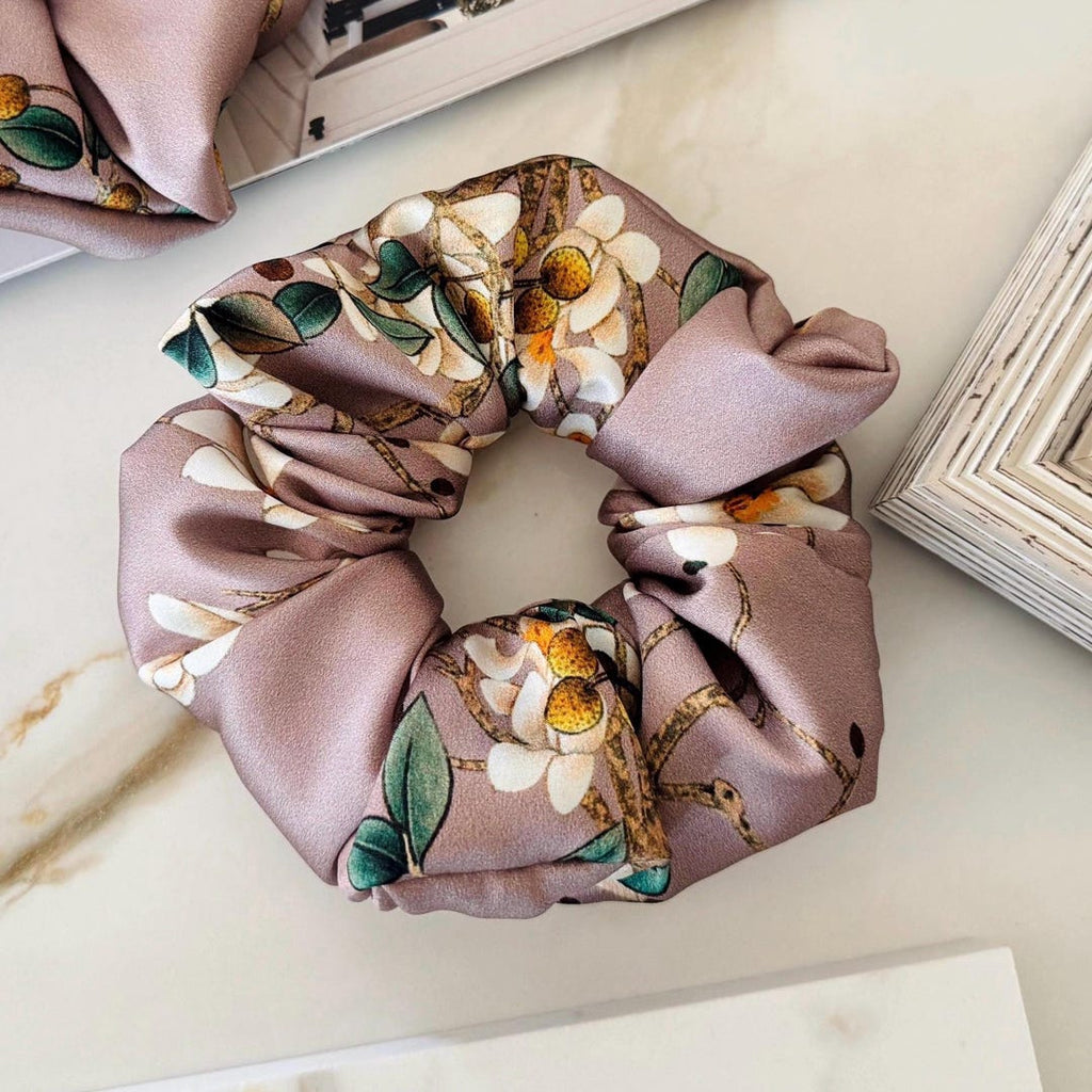 Dusty Rose Botanical Silk Scrunchie