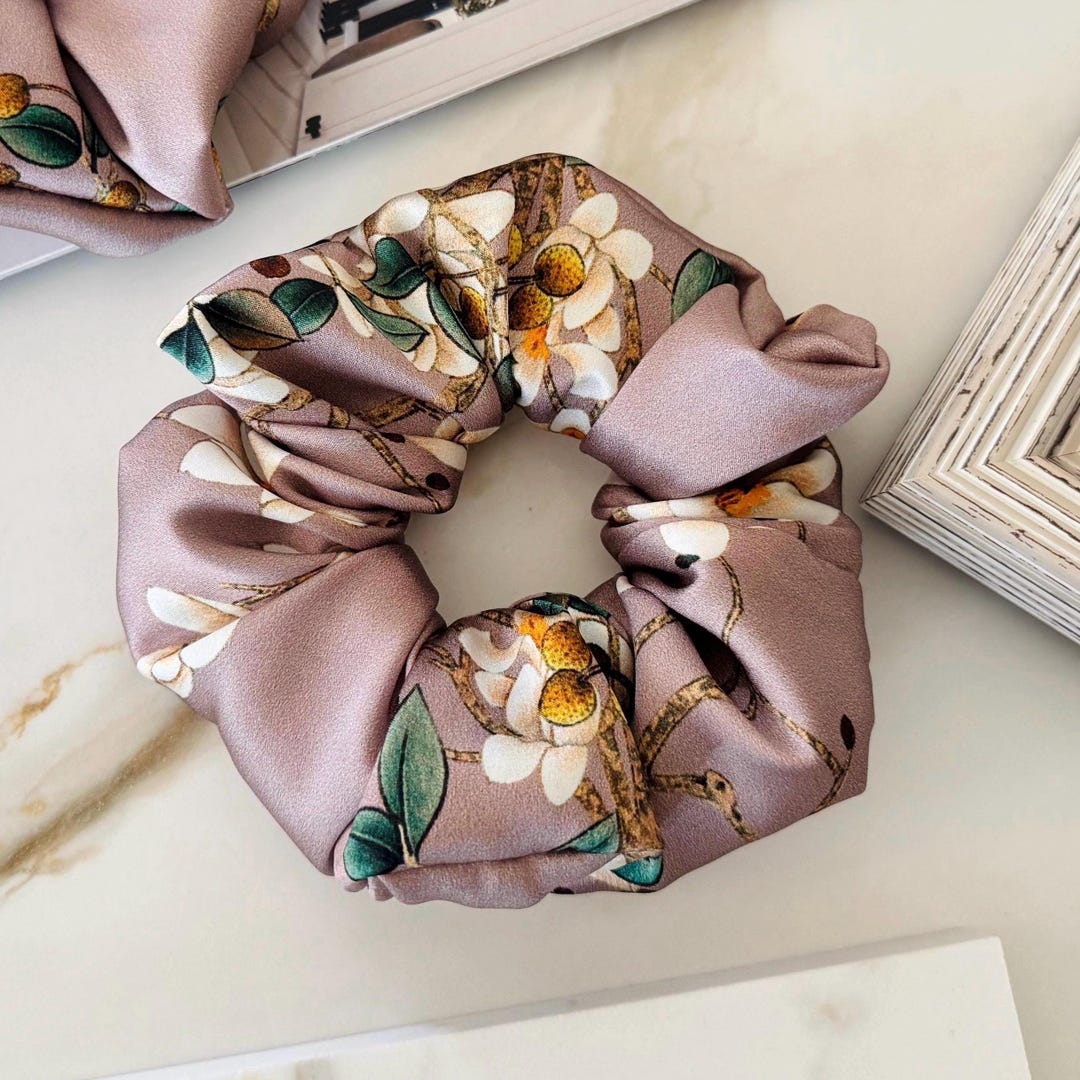 Dusty Rose Botanical Silk Scrunchie
