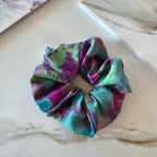 Oversized Purple Green Abstract Silk Scrunchie