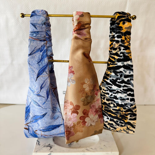 Blue Botanical Blush Floral Leopard Silk Headband