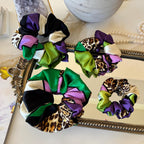 Color Block Leopard Print Silk Scrunchie & Headband Set