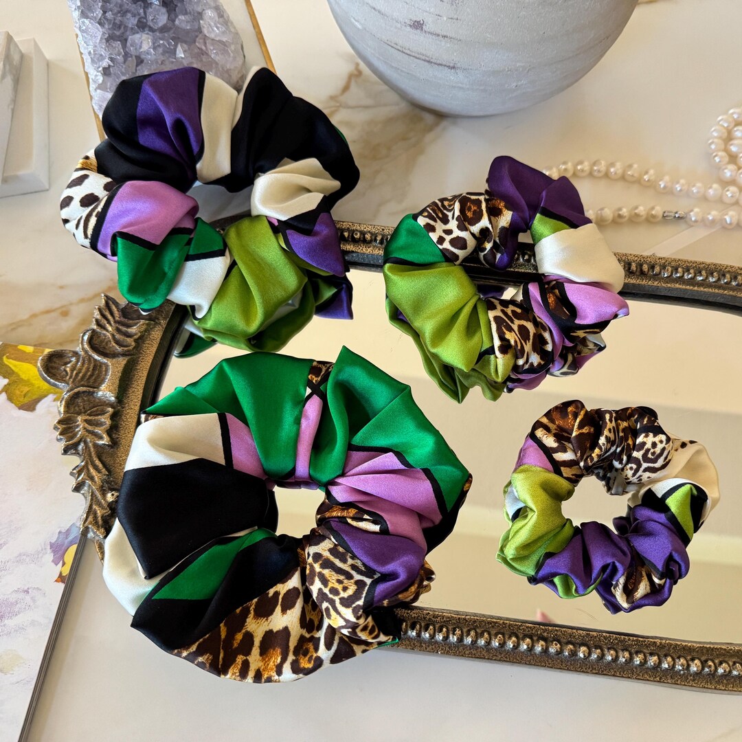 Color Block Leopard Print Silk Scrunchie & Headband Set