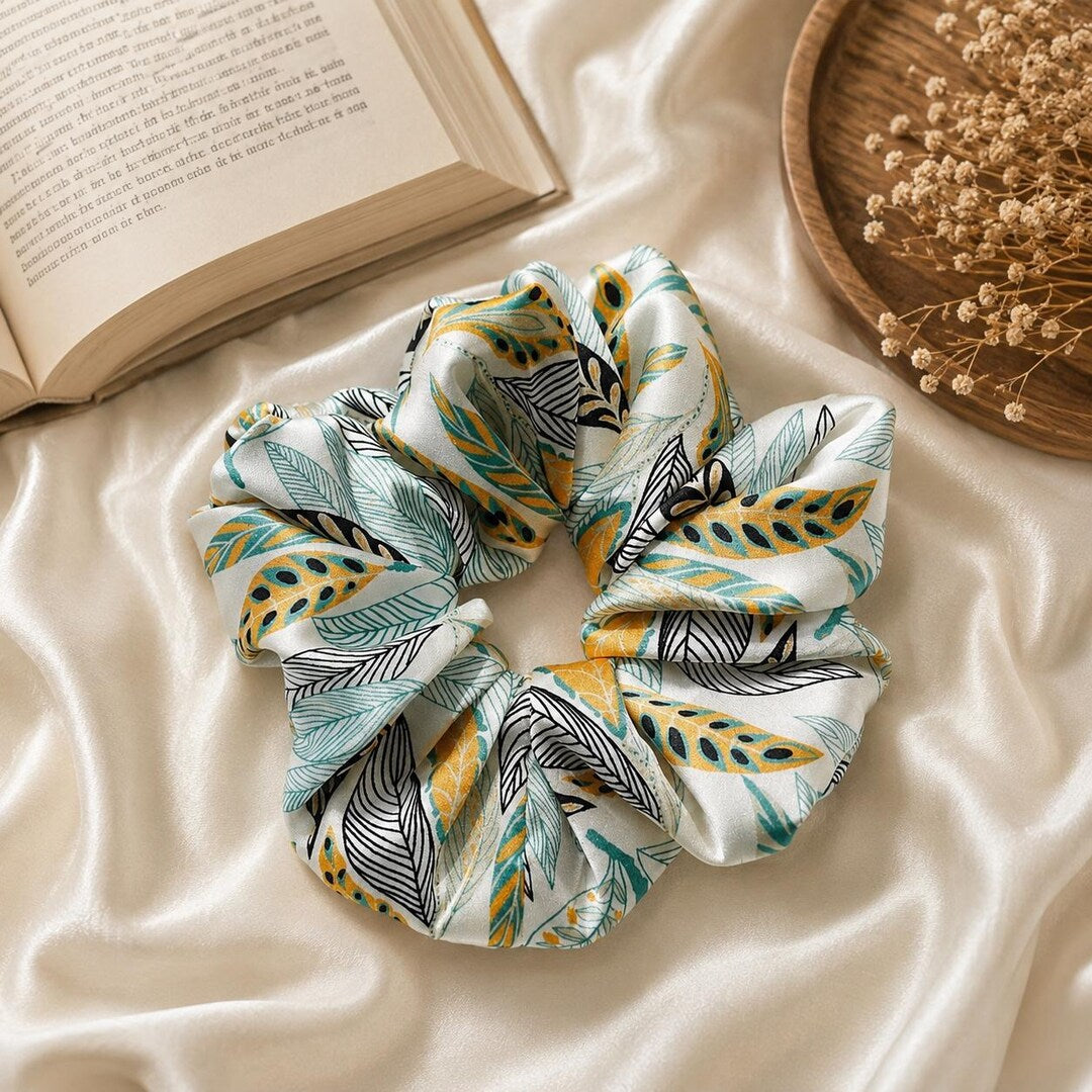 Botanical Leaf Silk Scrunchie detail