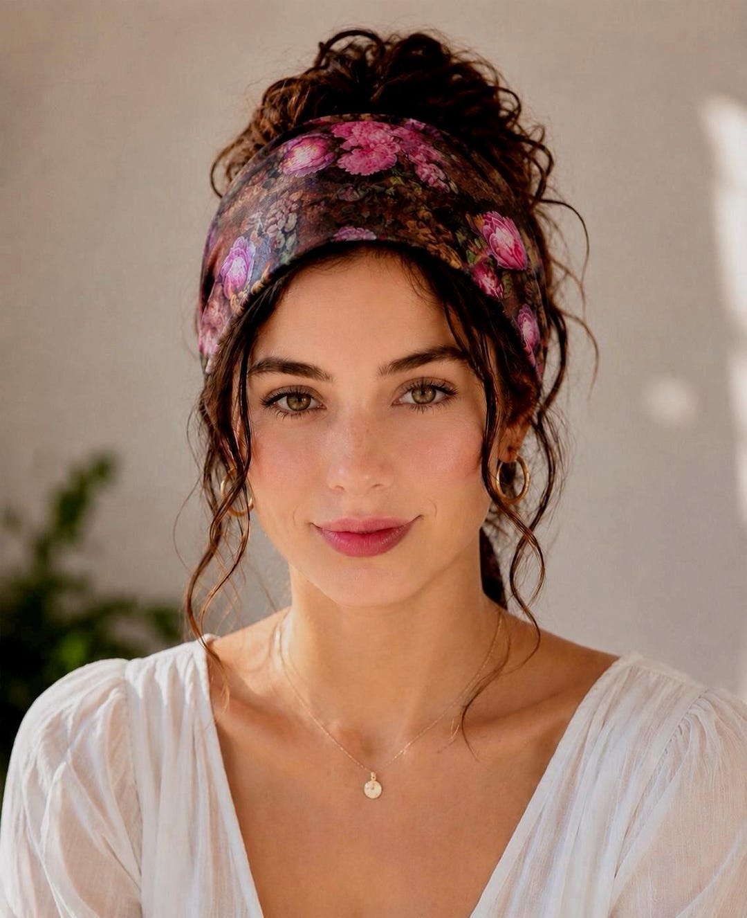 Blue Watercolor headband on model