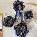 Navy Gold Stripe Silk Scrunchie