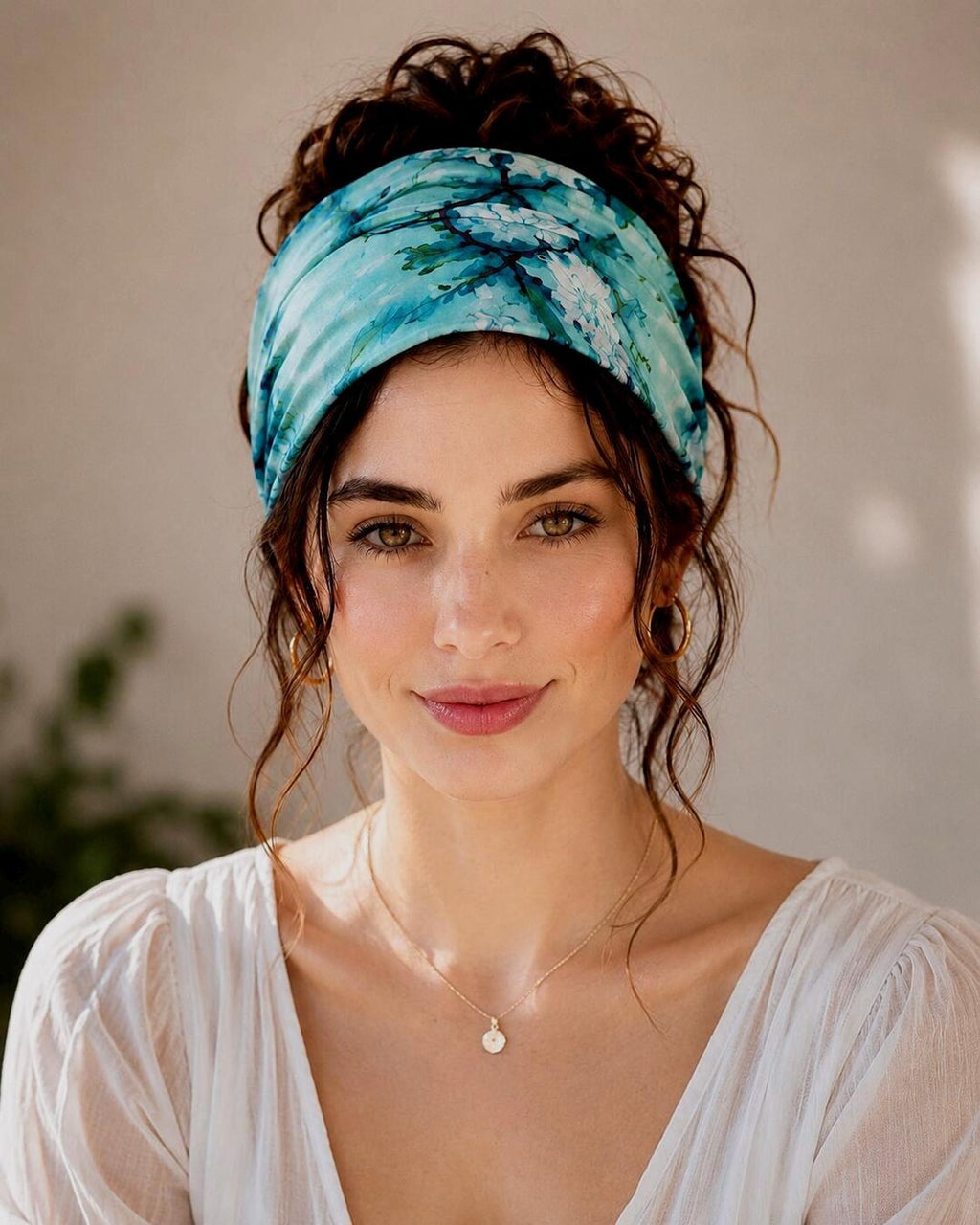 Blue Watercolor Extra-Wide Silk Headband