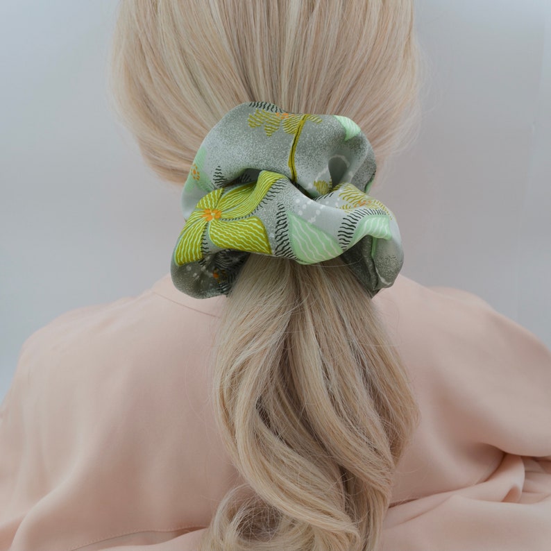 Colorful Abstract silk scrunchie on hair