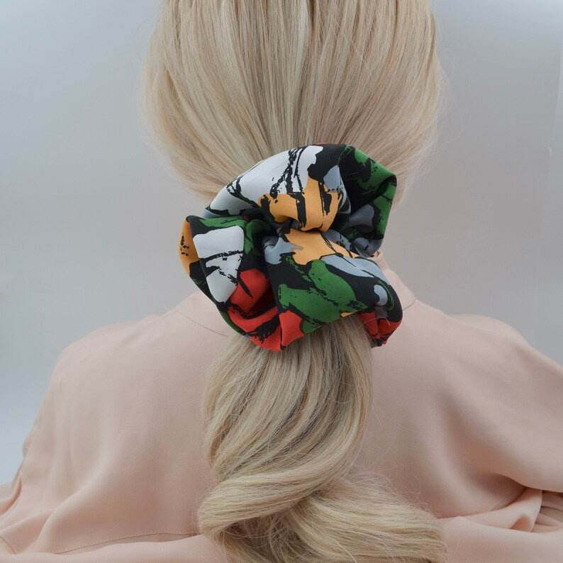 Vintage Red Rose Silk Scrunchie detail