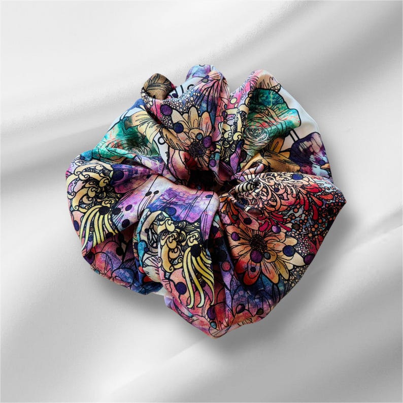 Vibrant Floral Art Silk Scrunchie