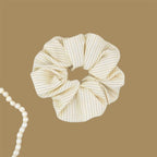 Cream Stripe Silk Scrunchie on hair