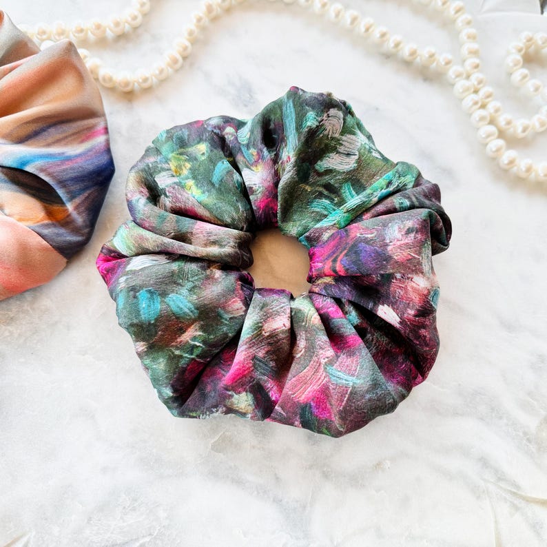 Artistic Dark Floral Jumbo Silk Scrunchie