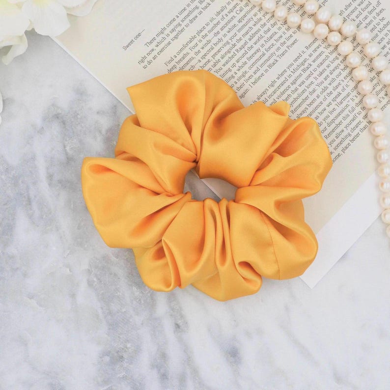 Floral Yellow Silk Scrunchie detail